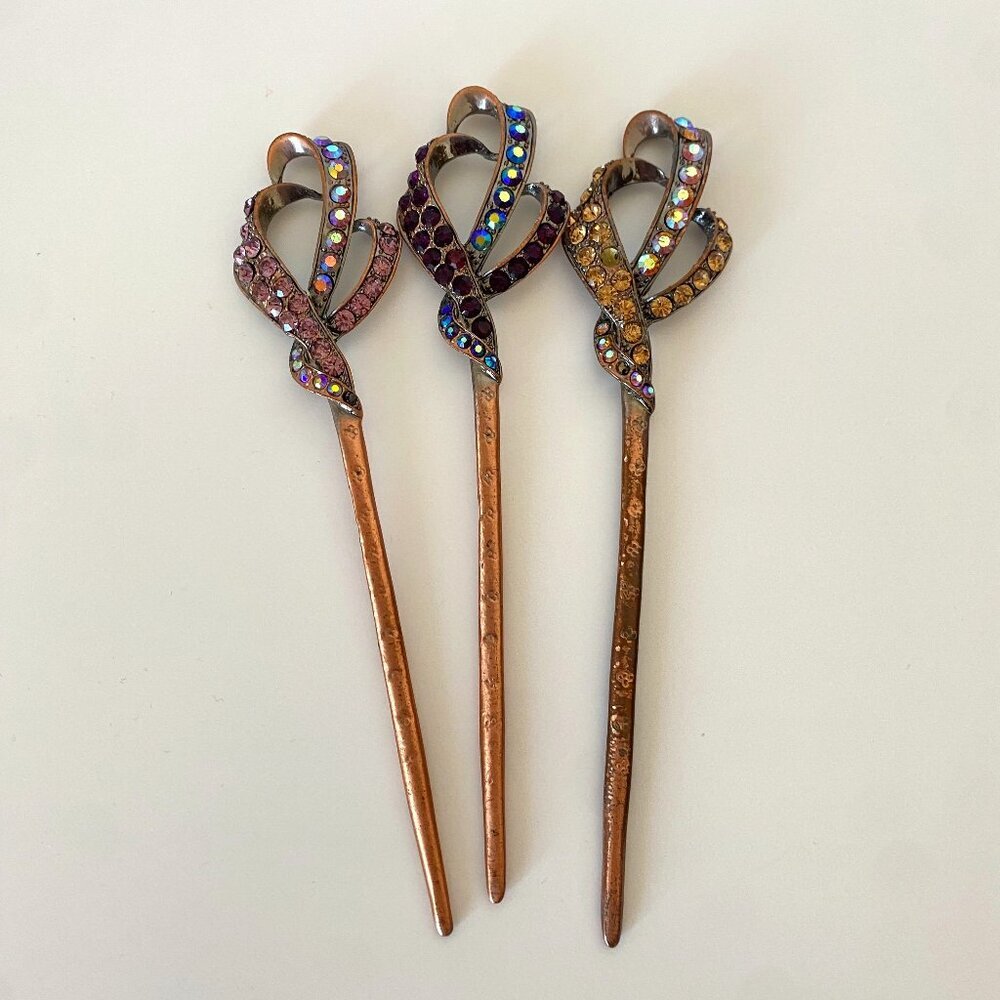 Set of 3 Bronze Hairpins Stick Pin